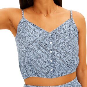 AMERICAN EAGLE Linen-Blend Button Front Floral Crop Top - Size Medium